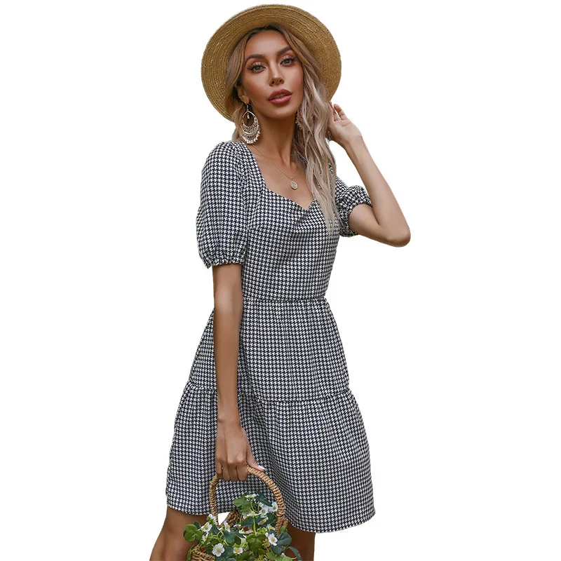 New Houndstooth Dress V-neck Temperament Summer Mid Dress Slim Backless Strappy Dress women 2021 Splicing Short Sleeve Polyester
New Houndstooth Dress V-neck Temperament Summer Mid Dress Slim Backless Strappy Dress women 2021 Splicing Short Sleeve Polyester