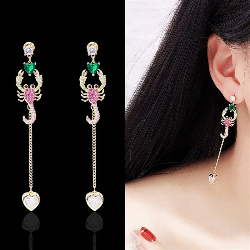 European Fashion Scorpion Earrings For Women Pavé Colorful Crystal Heart-shaped Long Fringe Charm Sexy Wedding Party Jewelry
European Fashion Scorpion Earrings For Women Pavé Colorful Crystal Heart-shaped Long Fringe Charm Sexy Wedding Party Jewelry