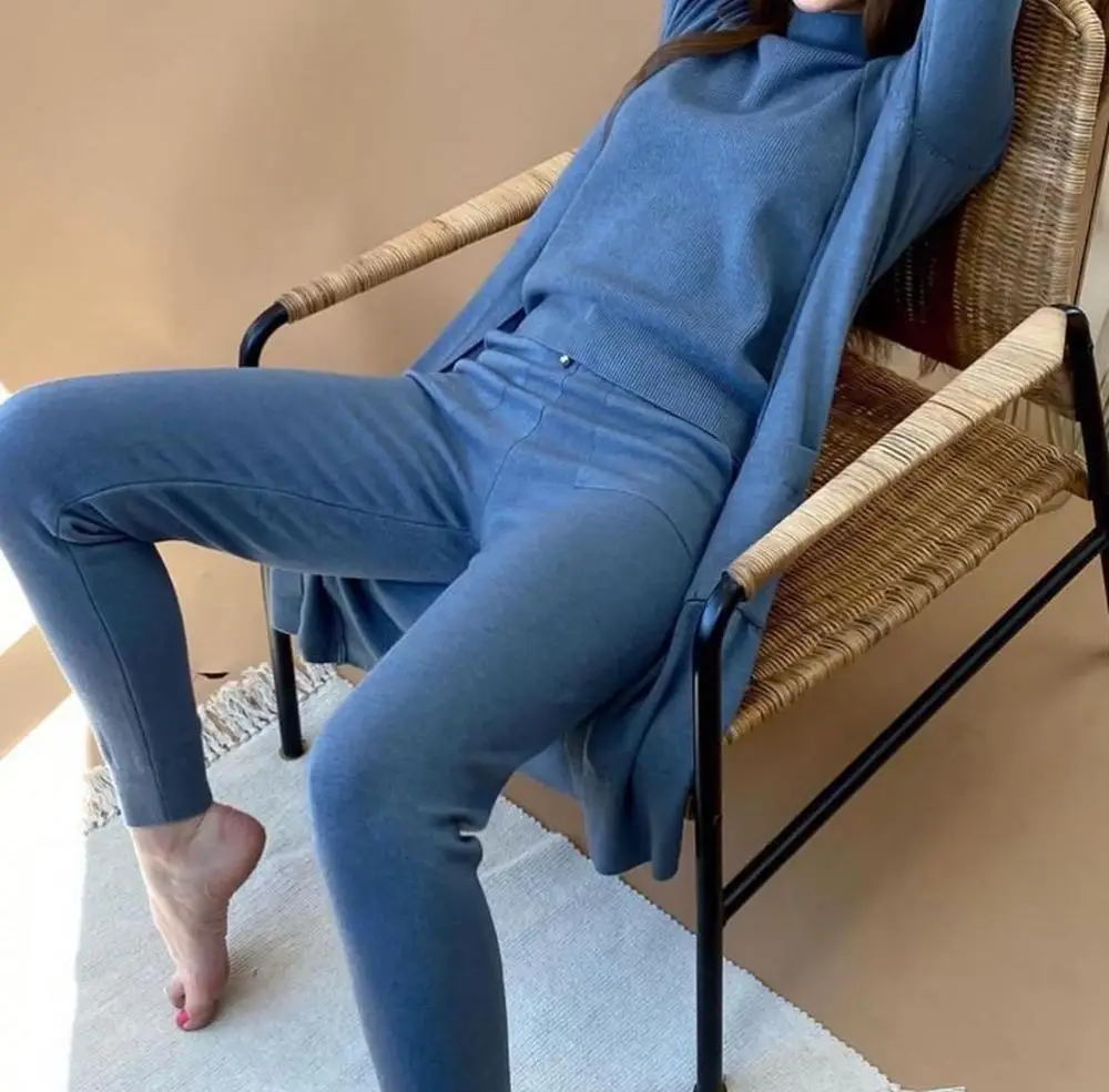 Women Sweater 3 Piece Set Tracksuit Autumn Winter Long Cardigan Coat + Half Turtleneck Vest + Pants Knitted Suits 
Women Sweater 3 Piece Set Tracksuit Autumn Winter Long Cardigan Coat + Half Turtleneck Vest + Pants Knitted Suits