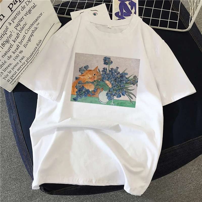 2021 Summer Women T-shirt Oil paintings of cat Printed Tshirts Casual Tops Tee Harajuku 90s Vintage White tshirt Female Clothing
2021 Summer Women T-shirt Oil paintings of cat Printed Tshirts Casual Tops Tee Harajuku 90s Vintage White tshirt Female Clothing