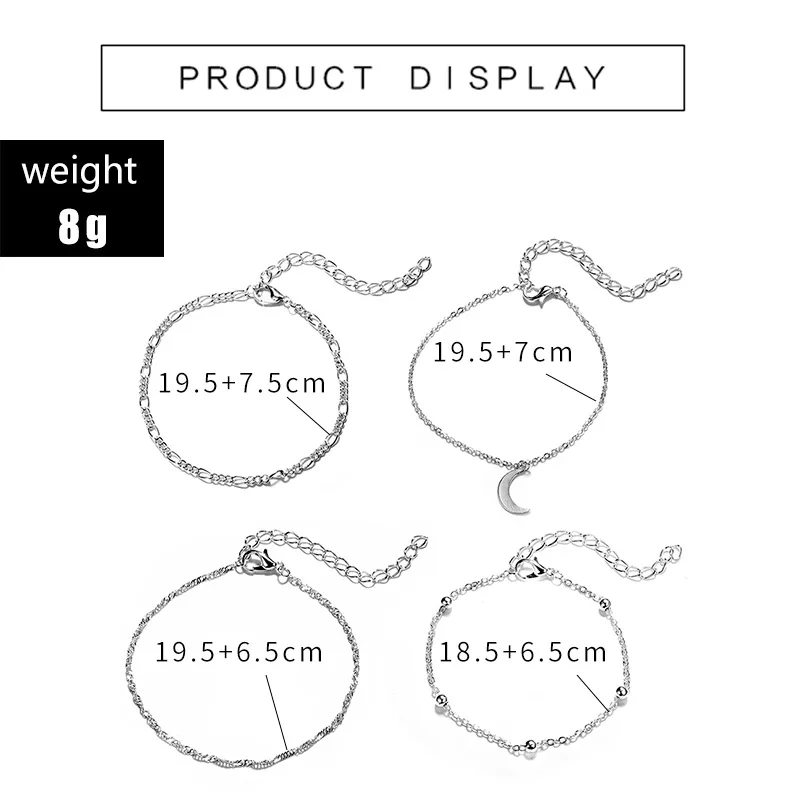 2021 New Trendy Silver Color Moon Chain 4 Pcs Anklets For Girl Lovers Love Party Gift Jewelry Wholesale Moonso 5736 
2021 New Trendy Silver Color Moon Chain 4 Pcs Anklets For Girl Lovers Love Party Gift Jewelry Wholesale Moonso 5736