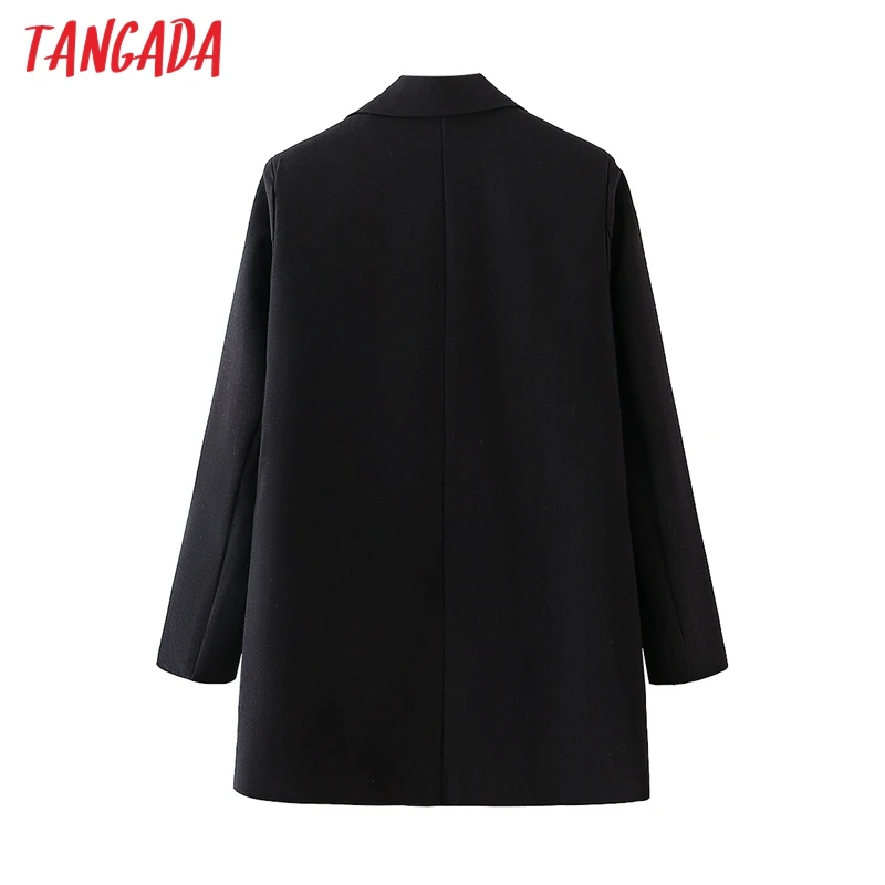 Tangada Women Solid Black Blazer Coat Vintage Notched Collar Double Breasted Female Casual Chic Tops DA133 
Tangada Women Solid Black Blazer Coat Vintage Notched Collar Double Breasted Female Casual Chic Tops DA133
