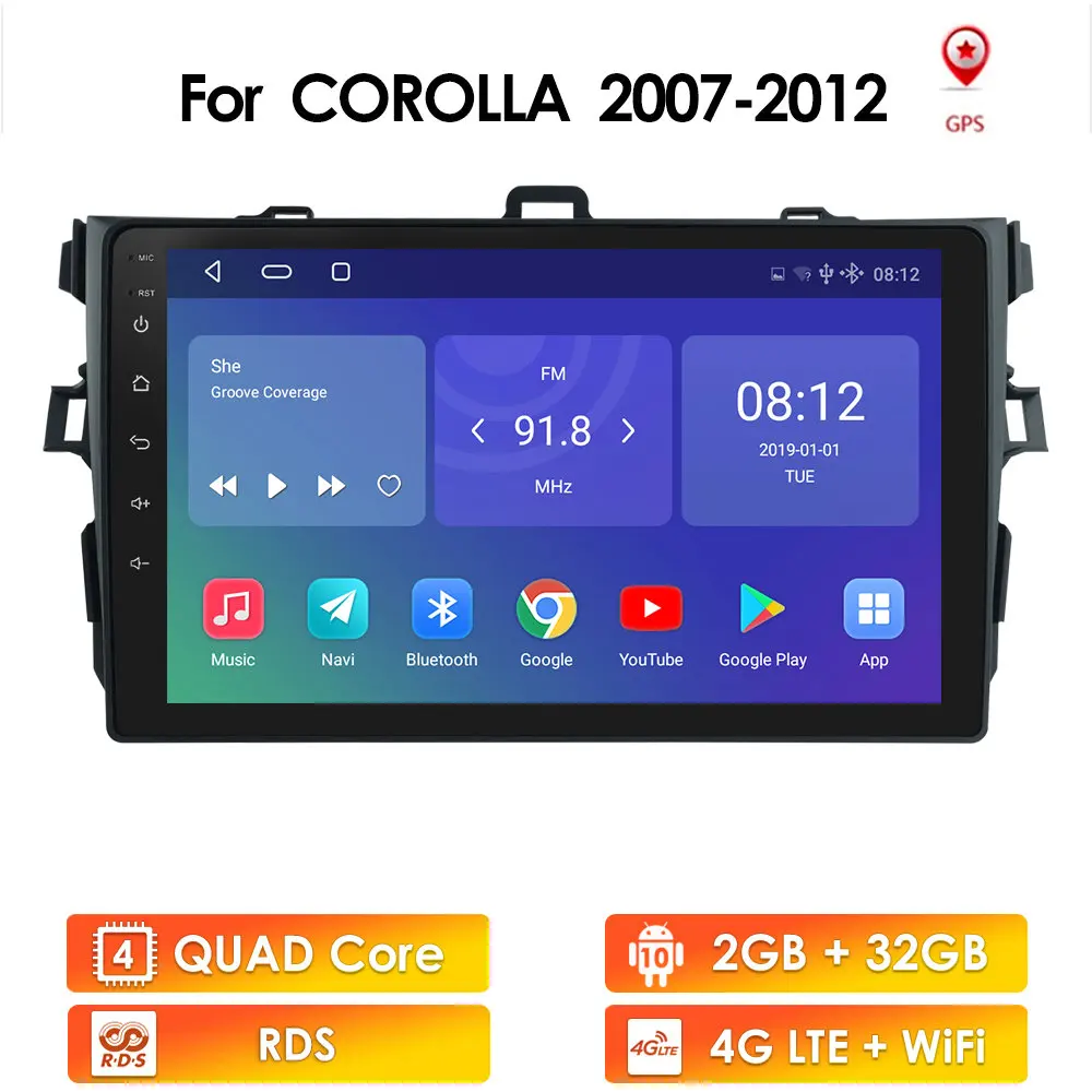Автомобильный мультимедийный плеер 2 din Android 10 для Toyota Corolla E140/150 2008 2009 2010 2011 2012 2013 |