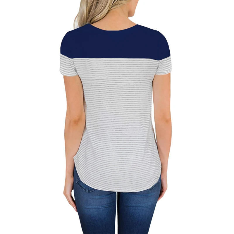Spring and Summer 2019 New Women's T-shirt Striped Printed Pattern Stitching Short-sleeved O-neck Fashion Tops Women's T-shirt
Spring and Summer 2019 New Women's T-shirt Striped Printed Pattern Stitching Short-sleeved O-neck Fashion Tops Women's T-shirt