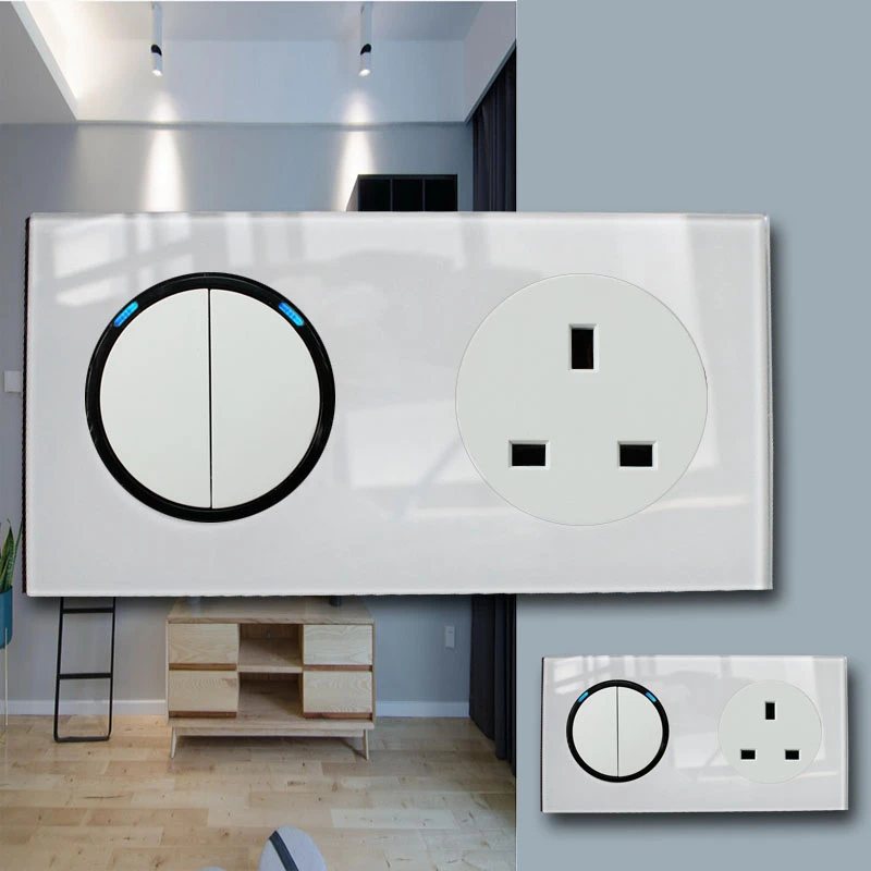146 Type 2 gang 2 way + UK Socket Crystal Tempered Pure Glass Panel 13a Double Eu Standard Wall Power Socket Grounded white
146 Type 2 gang 2 way + UK Socket Crystal Tempered Pure Glass Panel 13a Double Eu Standard Wall Power Socket Grounded white