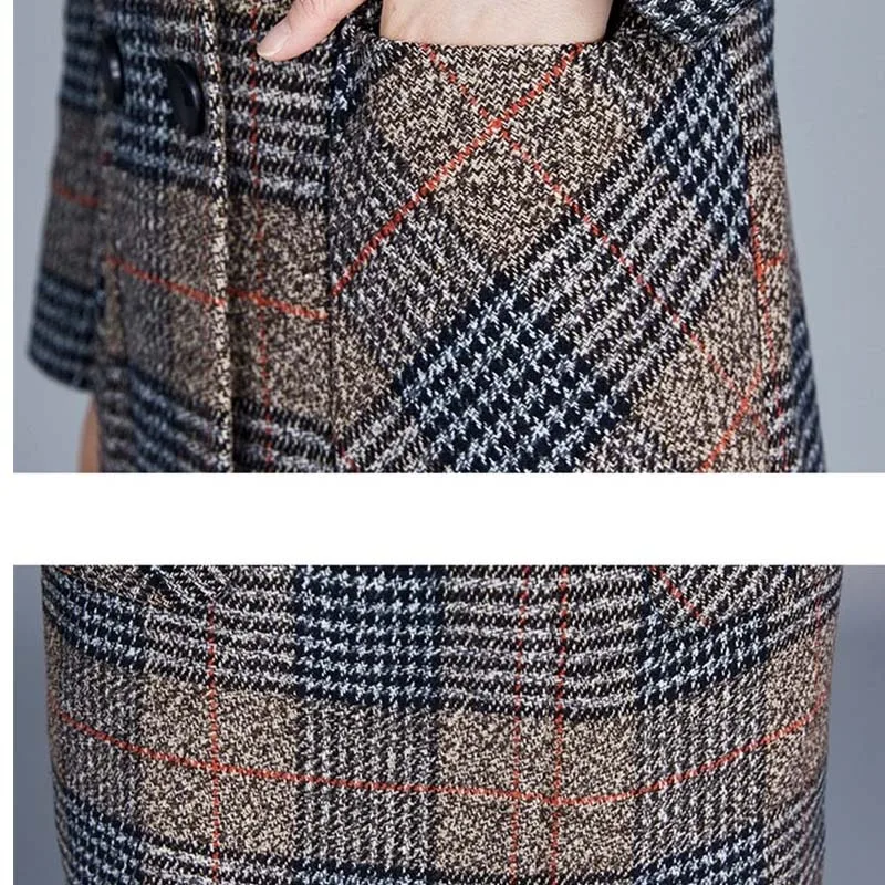 Middle-aged Women Coat Autumn Winter Jacket New Fashion Plaid Woolen Coat Plus Size XL-5XL Mid-Long Outerwear Women Basic Coat 
Middle-aged Women Coat Autumn Winter Jacket New Fashion Plaid Woolen Coat Plus Size XL-5XL Mid-Long Outerwear Women Basic Coat