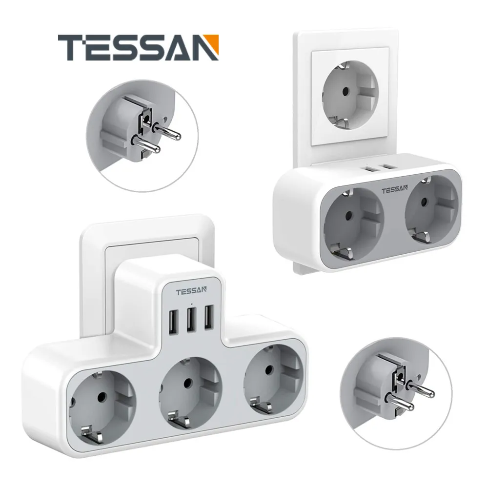 TESSAN Multiple Electrical Sockets EU Plug Extension Power Strip 1 2 3 4 AC with 3 USB Home Travel Portable Wall Charger Adapter
TESSAN Multiple Electrical Sockets EU Plug Extension Power Strip 1 2 3 4 AC with 3 USB Home Travel Portable Wall Charger Adapter