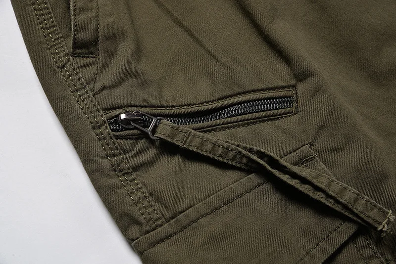 

Summer Men's Baggy Multi Pocket Zipper Cargo Shorts Breeches Male Long Army Green Khaki Men Tool Work Short Bermuda Big Size 5XL