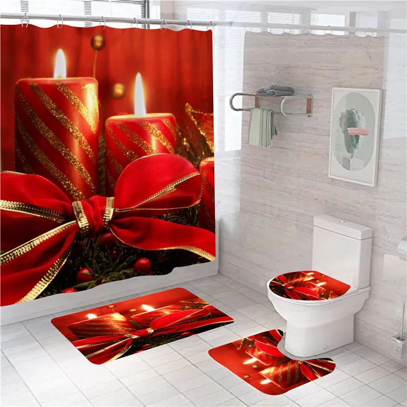 4PCS Christmas Polyester Shower Curtain Set Durable Shower Rug Set Red Bow Print Toilet Lid Cover Household Daily Necessities
4PCS Christmas Polyester Shower Curtain Set Durable Shower Rug Set Red Bow Print Toilet Lid Cover Household Daily Necessities