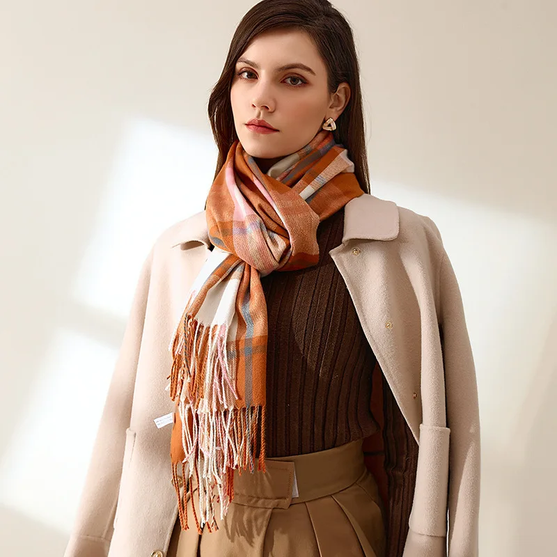 

New Cashmere Like Scarf Women's Shawl Students' Thickened Plaid Scarf In Autumn And Winter 180*70cm Scarf Women