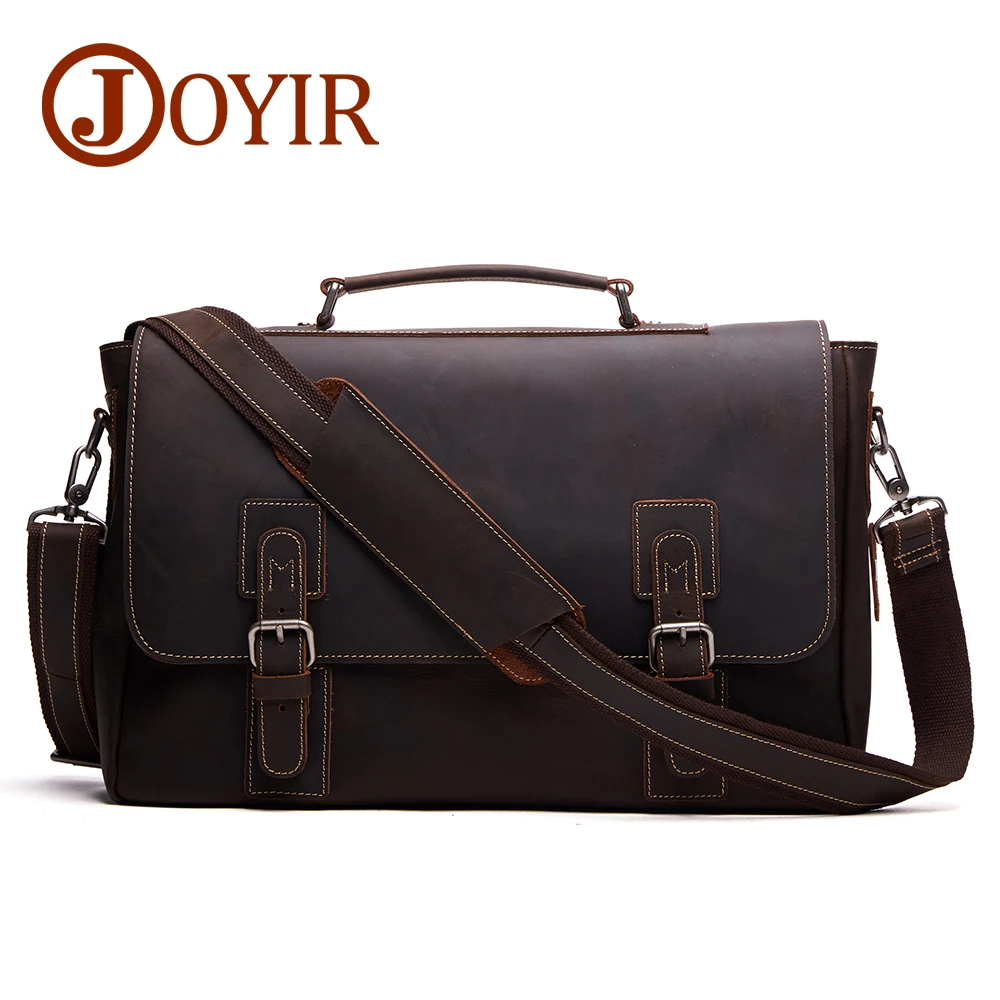 

JOYIR Men Briefcase Genuine Leather Laptop Bag 15.6" Laptop Shoulder Bags Business Cowhide Office Messenger Bags Handbag for Men