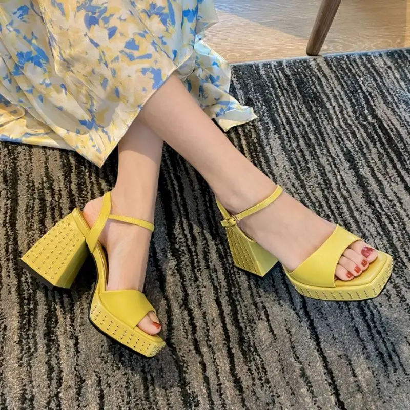 RIZABINA 2021 Women Real Leather Sandals Chunky High Heels Buckle Strap Square Toe Rivets Party Female Footwear Size 34-39
RIZABINA 2021 Women Real Leather Sandals Chunky High Heels Buckle Strap Square Toe Rivets Party Female Footwear Size 34-39