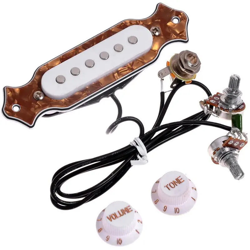 Pre-Wired 6-String Cigar Box Guitar Pickup with Volume & Tone Knobs Pots for Electric Guitar Soundhole Pickup Harness
Pre-Wired 6-String Cigar Box Guitar Pickup with Volume & Tone Knobs Pots for Electric Guitar Soundhole Pickup Harness