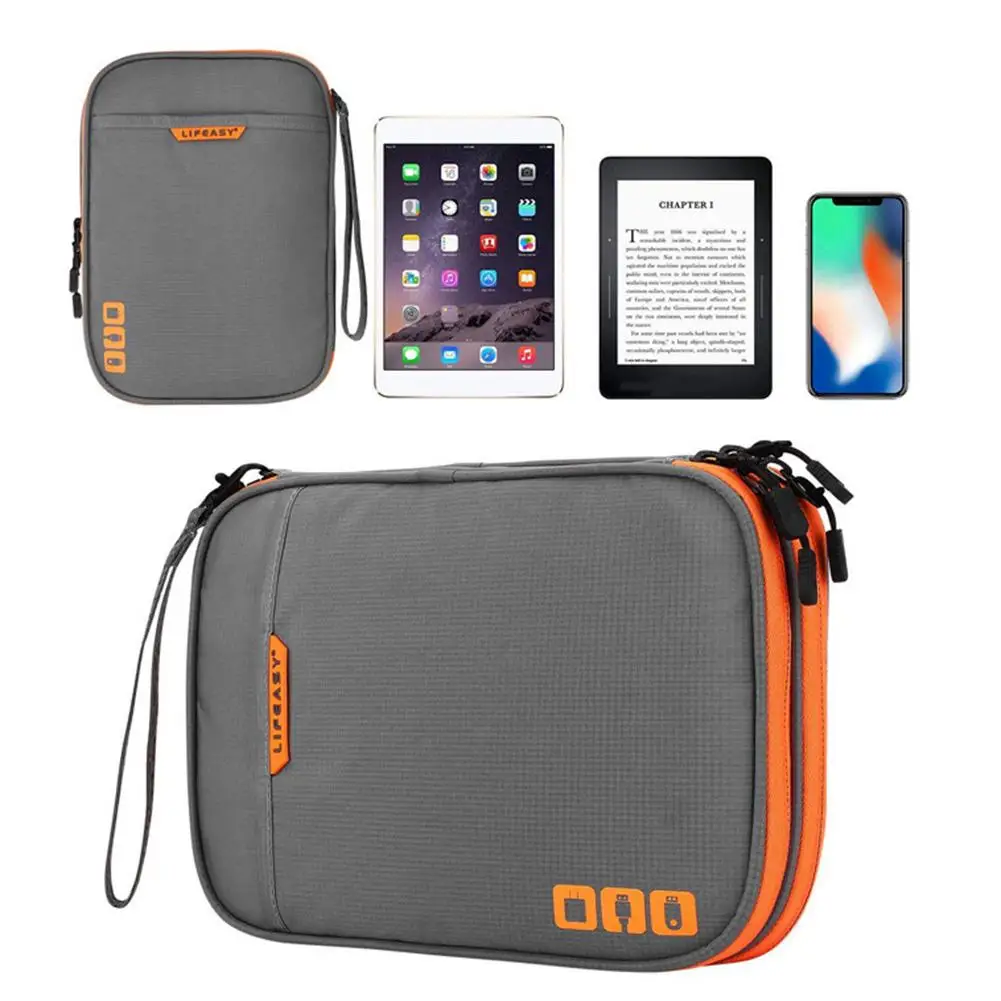 Multifunction Travel Storage Bag Power Bank Headset Data Cable Storage Case Gray Waterproof Storage Suitcase With Solid Zipper