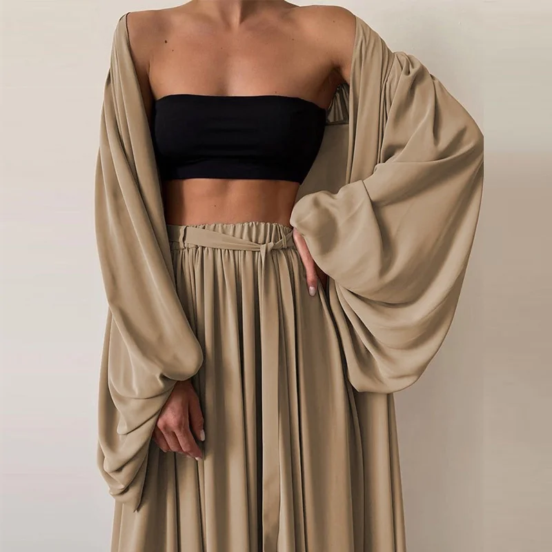 2021 Fashion Solid Color 3 Piece Sets Homewear Women Spring Lantern Sleeve Cardigan Tops+Wide Leg Pants Suits Lady Soft Outfit
2021 Fashion Solid Color 3 Piece Sets Homewear Women Spring Lantern Sleeve Cardigan Tops+Wide Leg Pants Suits Lady Soft Outfit
