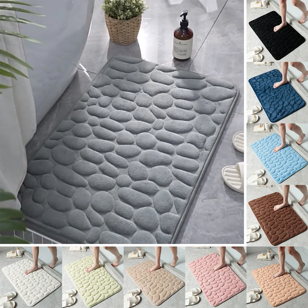 

Bathroom Rugs Soft Non-Slip Water Absorbent Floor Mat Carpet with Cobblestone Embossed Living Room Hallway Floor Memory Foam Pad