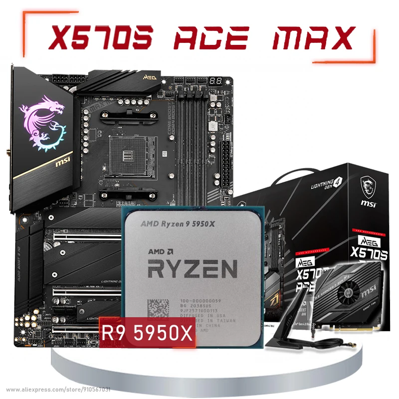 

MSI MEG X570S ACE MAX With AMD Ryzen 9 5950X Motherboard Combo Ryzen Kit 5950X AMD X570 Mainboard Set R9 5950X CPU X570 New ATX