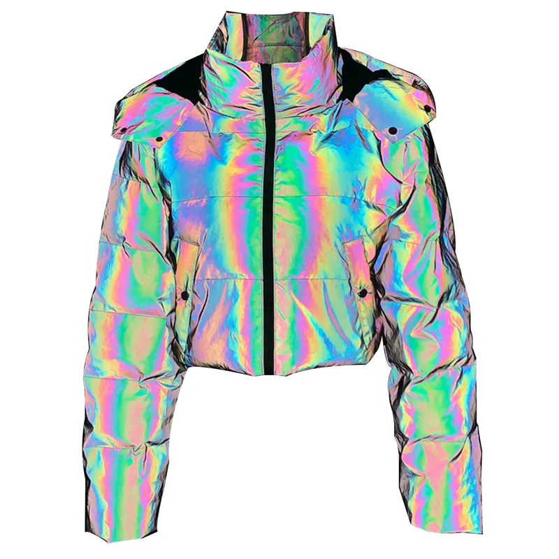 Women Reflective Loose Short Hooded Jacket Parkas Fashion Long-sleeved Cotton Coat Personality Punk Coat
Women Reflective Loose Short Hooded Jacket Parkas Fashion Long-sleeved Cotton Coat Personality Punk Coat