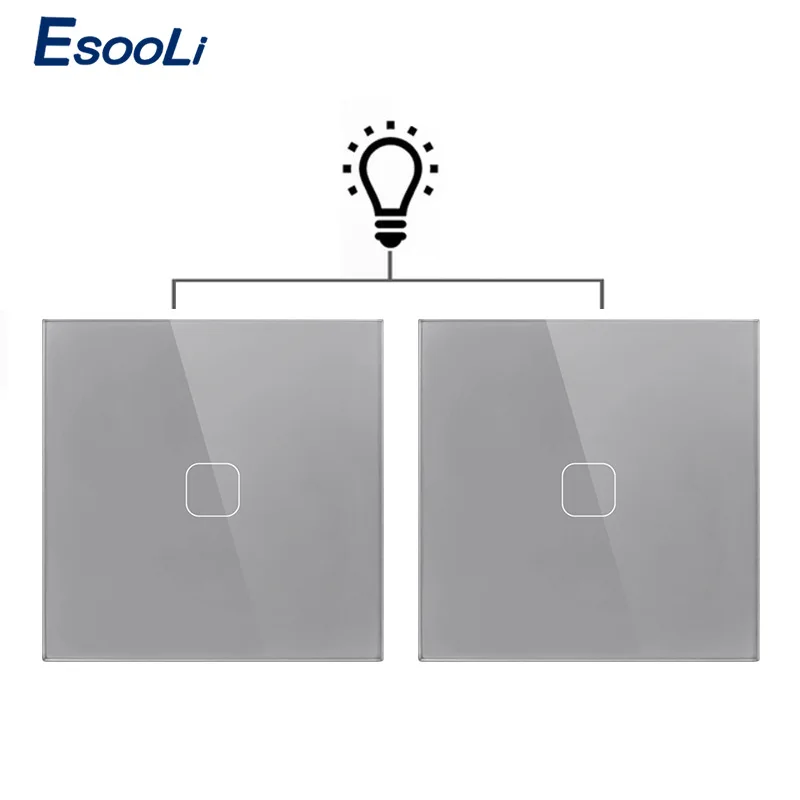 

Esooli EU/UK standard Gray Crystal Glass 1 Gang 2 Way Touch Switch Panel Touch Switch Light Wall Only Touch Function Switch