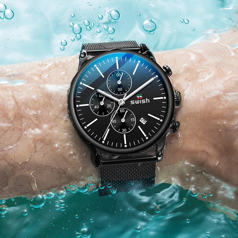 Часы наручные мужские кварцевые, роскошные брендовые, с сетчатым стальным браслетом, с хронографом, водонепроницаемые спортивные 
Часы наручные мужские кварцевые, роскошные брендовые, с сетчатым стальным браслетом, с хронографом, водонепроницаемые спортивные