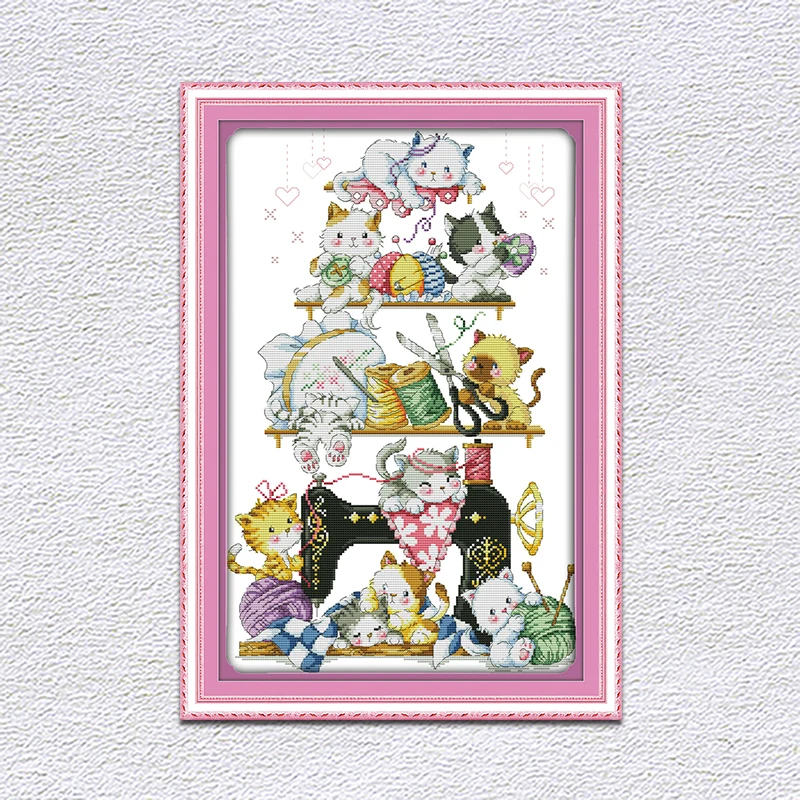 Joy Sunday котенок рядом с швейной машинкой Набор для вышивания крестиком рисунком