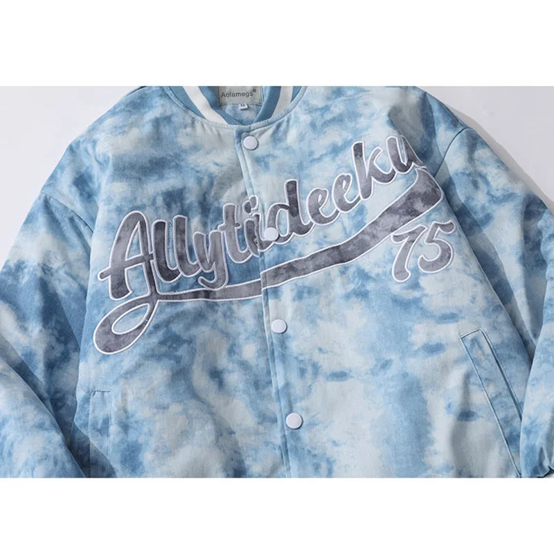 Aolamegs Thick Baseball Jacket Men Tie Dye Letter Print Bomber Coats Cotton Padded Casual Harajuku College Style Male Streetwear
Aolamegs Thick Baseball Jacket Men Tie Dye Letter Print Bomber Coats Cotton Padded Casual Harajuku College Style Male Streetwear