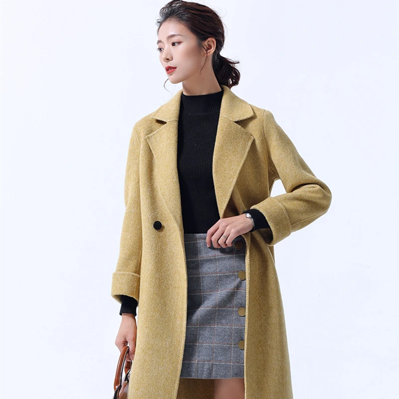 2020 autumn and winter new Korean version of the herringbone lapel long double-breasted double-faced cashmere coat women coat
2020 autumn and winter new Korean version of the herringbone lapel long double-breasted double-faced cashmere coat women coat