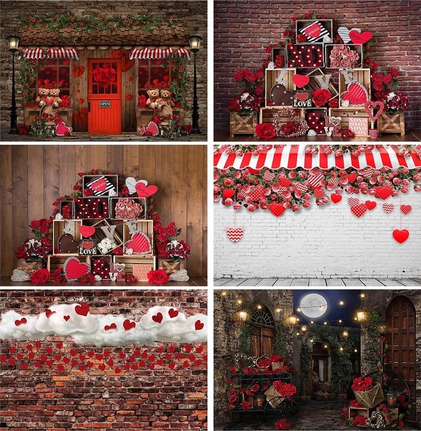 Valentine's Day Rose Shop Photography Backdrops Love Heart Decor White Brick Wall Photo Props Studio Booth Background 
Valentine's Day Rose Shop Photography Backdrops Love Heart Decor White Brick Wall Photo Props Studio Booth Background