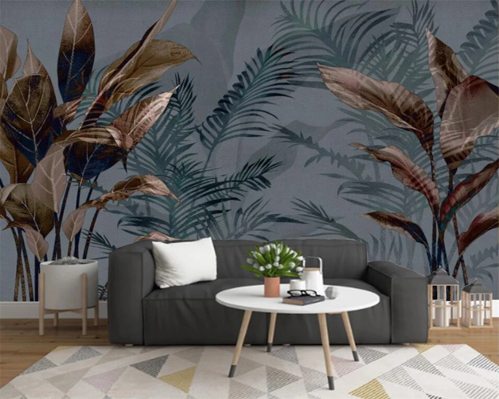 

Beibehang Custom 3d wallpaper fashion hand-painted tropical rainforest plant banana leaf living room bedroom decoration mural