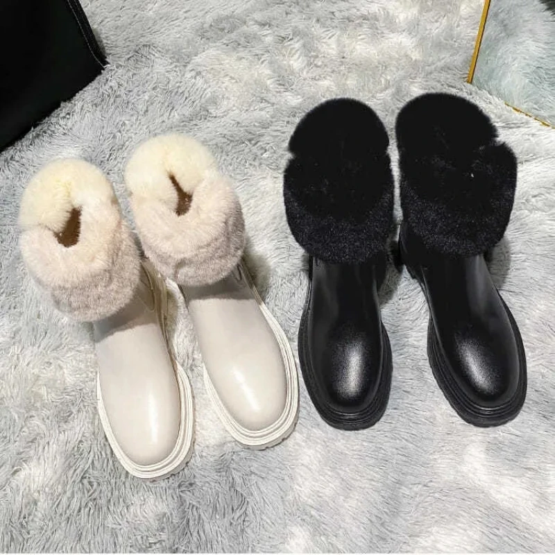 Winter Fashion Rabbit Fur Ankle Boots Women's Soft PU Leather Chelsea Boots Hedging Boots Plus Velvet Thick-soled Warm Boots
Winter Fashion Rabbit Fur Ankle Boots Women's Soft PU Leather Chelsea Boots Hedging Boots Plus Velvet Thick-soled Warm Boots