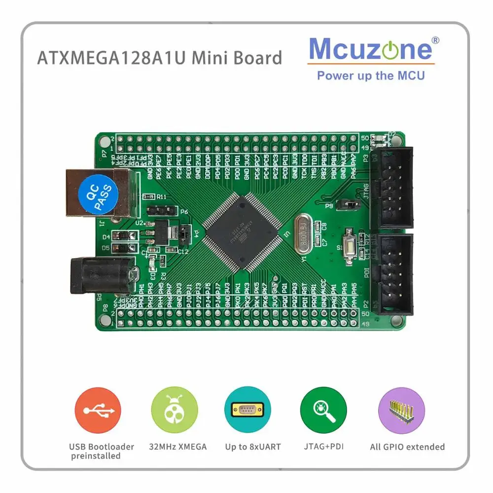 ATxmega128A1U мини плата 12Bit ADC DAC 8UART USB устройство JTAG PDI загрузчик предварительно
