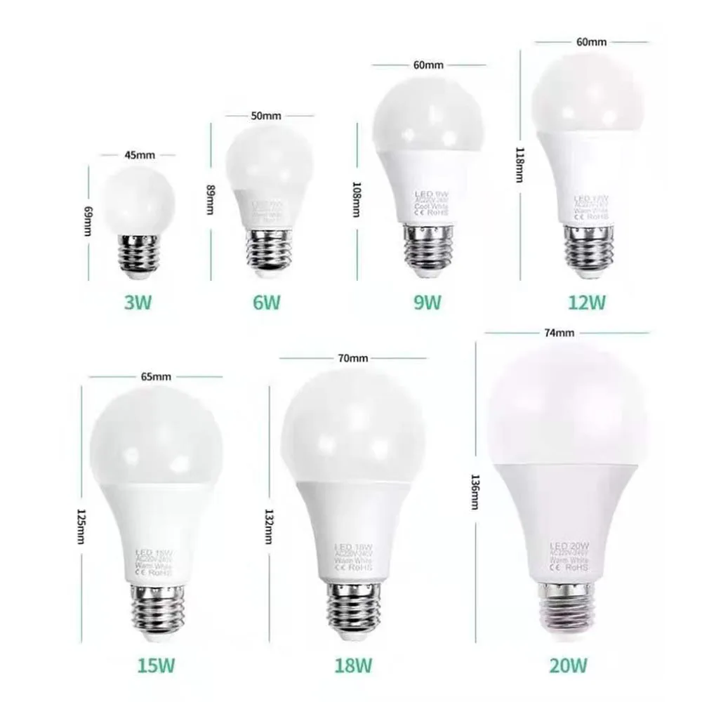 LED Bulb Lamps 10pcs AC220V 240V E14 E27 Light Bulb Real Power 20W 18W 15W 12W 9W 5W 3W Bombilla Living Room Home LED Lampada
LED Bulb Lamps 10pcs AC220V 240V E14 E27 Light Bulb Real Power 20W 18W 15W 12W 9W 5W 3W Bombilla Living Room Home LED Lampada