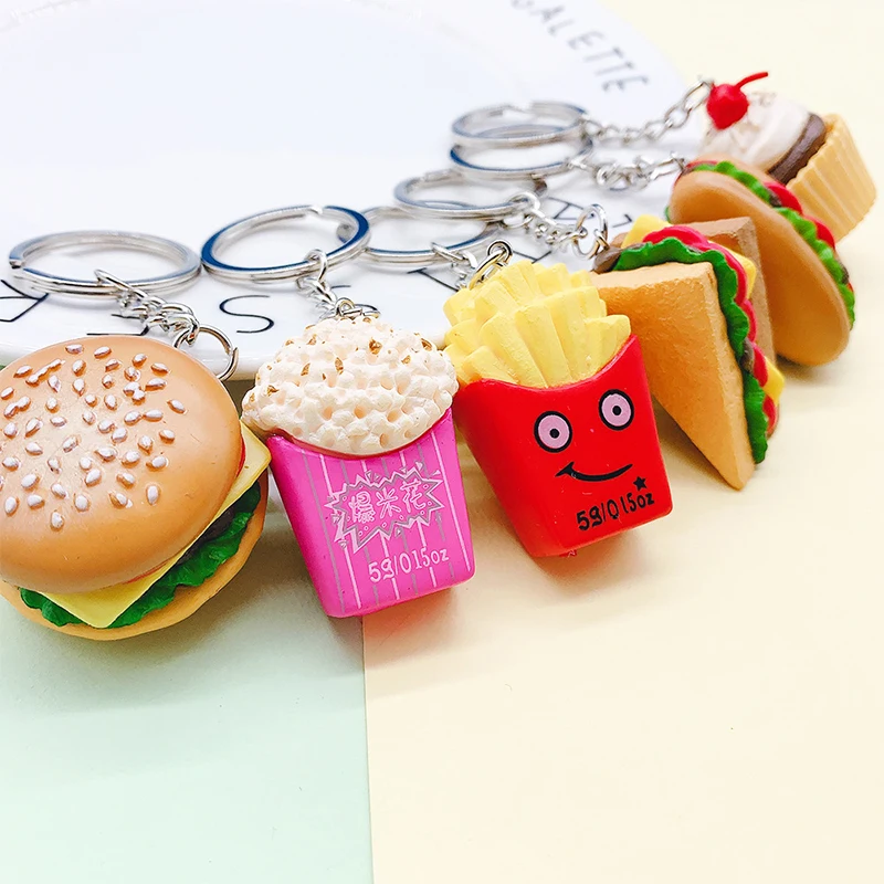 Creative Simulation Food Burger Sandwich Keychain PVC Cake Fries Popcorn Pendant for Women Bag Charms Unisex Keyring Small Gifts 
Creative Simulation Food Burger Sandwich Keychain PVC Cake Fries Popcorn Pendant for Women Bag Charms Unisex Keyring Small Gifts