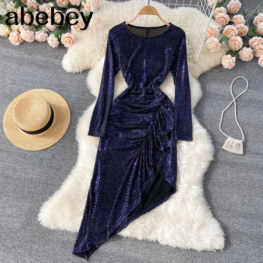Women Design Asymmetry Dress Long Sleeve Fashion Ruffles Shiny Sequins Party Dresses Autumn Chic Streetwear Midi Dress
Women Design Asymmetry Dress Long Sleeve Fashion Ruffles Shiny Sequins Party Dresses Autumn Chic Streetwear Midi Dress