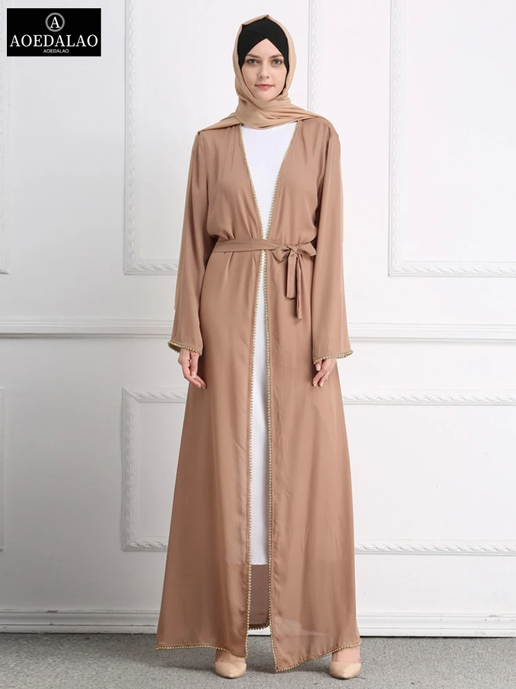 

Женское платье-кимоно Abaya Dubai, однотонное модное платье с отделкой бисером, Турция, Арабская, мусульманская, мусульманская одежда Рамадан Eid ...