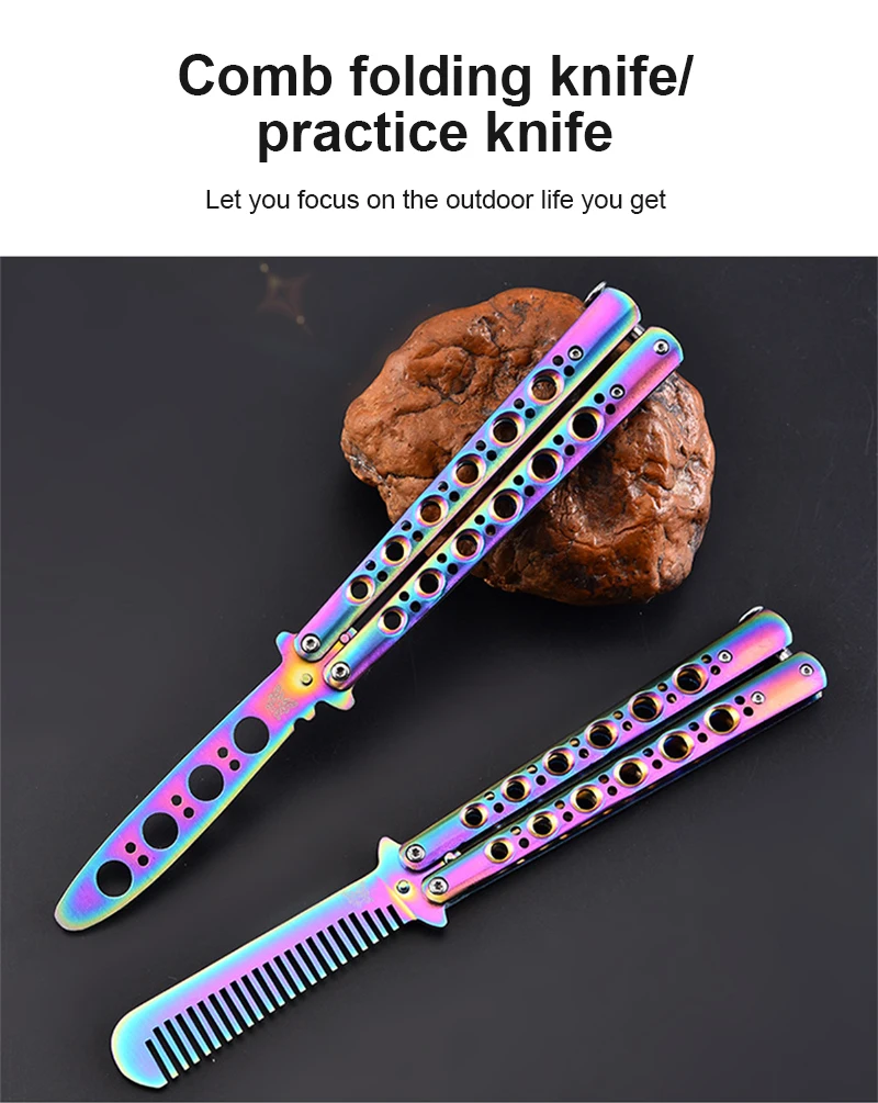 1PC Rainbow Knife Multifunction Outdoor SportMetal Practice Butterfly Trainer Stainless Steel Training Knife Dull Blade Tool
1PC Rainbow Knife Multifunction Outdoor SportMetal Practice Butterfly Trainer Stainless Steel Training Knife Dull Blade Tool