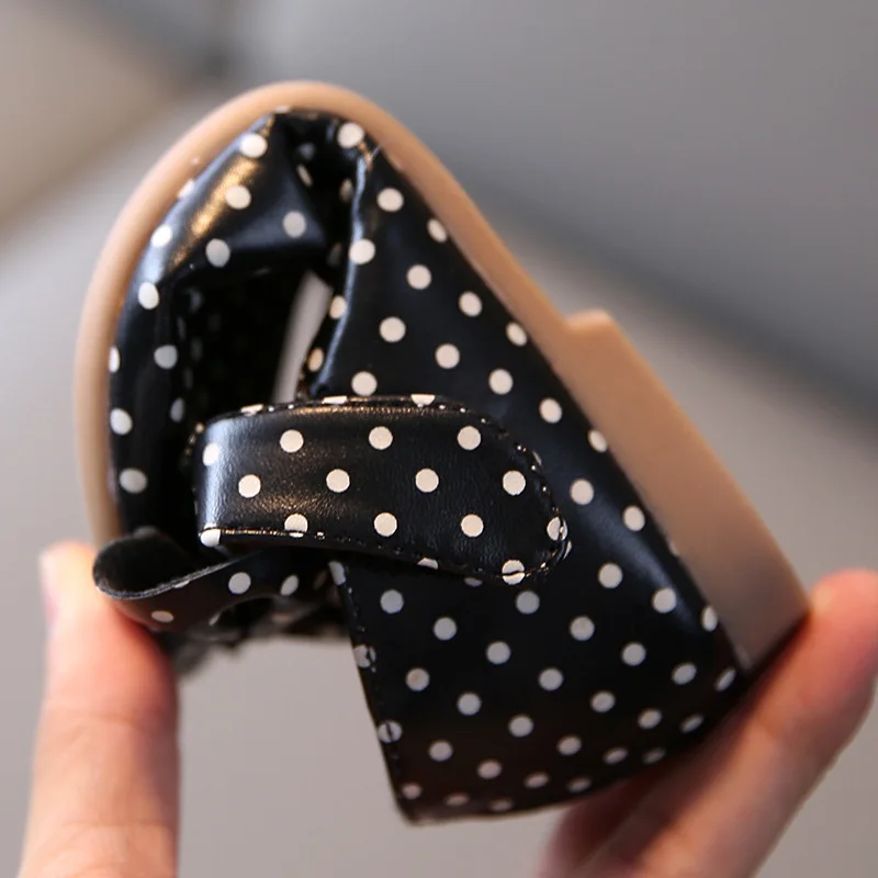 Children's Flats Princess Girls Shoes Kids Black Leather For Party Wedding Dress Bow-knot With Dots Cute Soft Sweet |