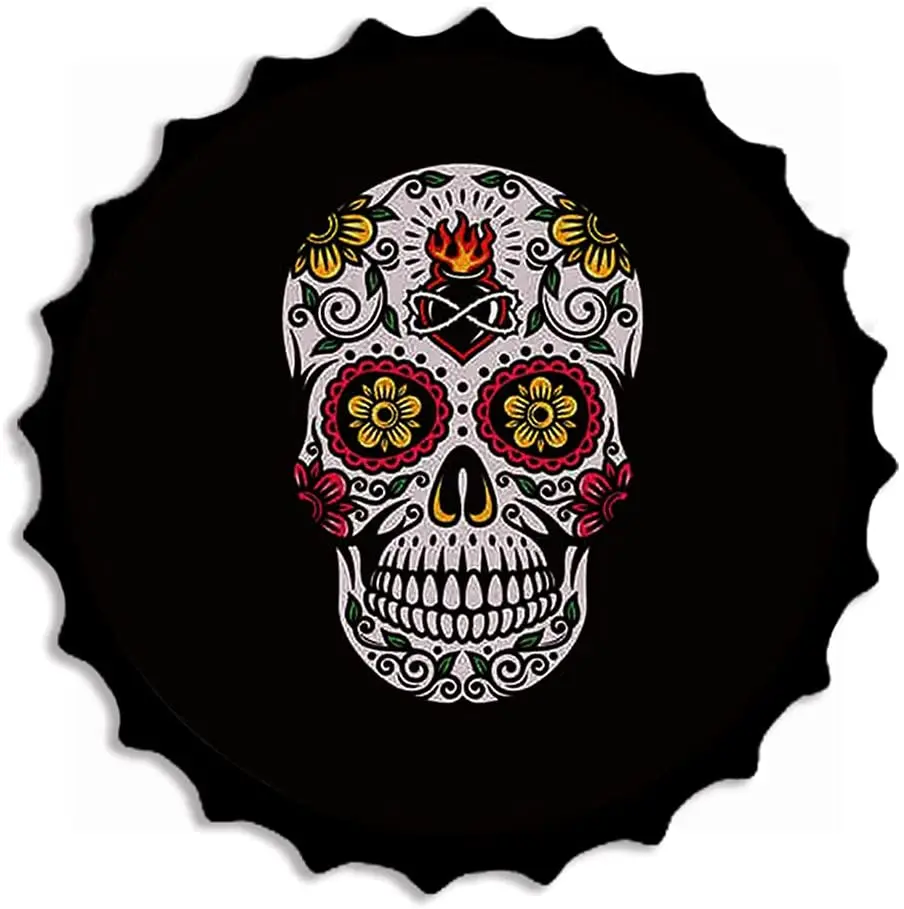 Retro Metal Tin Signs Bottle Cap- Mexican Sugar Skull Sunflower Flower and Leaves -Wall Plaque Poster Cafe Bar Pub Beer Club 
Retro Metal Tin Signs Bottle Cap- Mexican Sugar Skull Sunflower Flower and Leaves -Wall Plaque Poster Cafe Bar Pub Beer Club