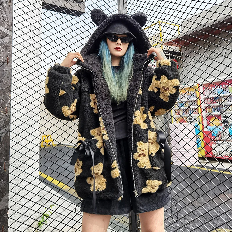 Women Winter Cartoon Bear Thicken Lambswool Coat and Jacket Loose Hooded Mid-Length Section Tops Oversize
Women Winter Cartoon Bear Thicken Lambswool Coat and Jacket Loose Hooded Mid-Length Section Tops Oversize