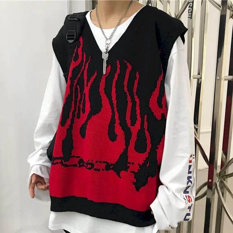 Женский вязаный свитер жилет популярный цветной без рукавов с пламенем Топ 2021