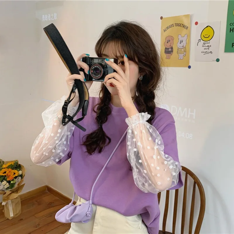 Mesh Patchwork Short-Sleeved T-shirt Fairy Ins Popular Net Red Summer Design Sense Niche Daisy Floral Sun Protection Shirt Top 
Mesh Patchwork Short-Sleeved T-shirt Fairy Ins Popular Net Red Summer Design Sense Niche Daisy Floral Sun Protection Shirt Top