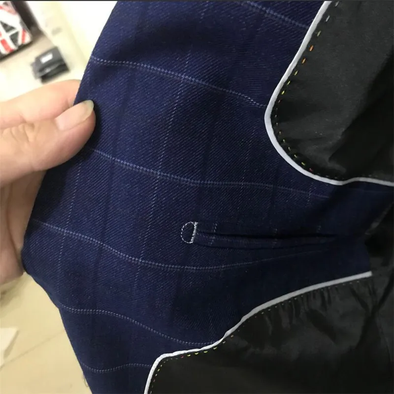 Brand suit men's 2020 classic check 3 Piece Set luxury fashion Men's blue tuxedo boutique men groom wedding dress | Мужская