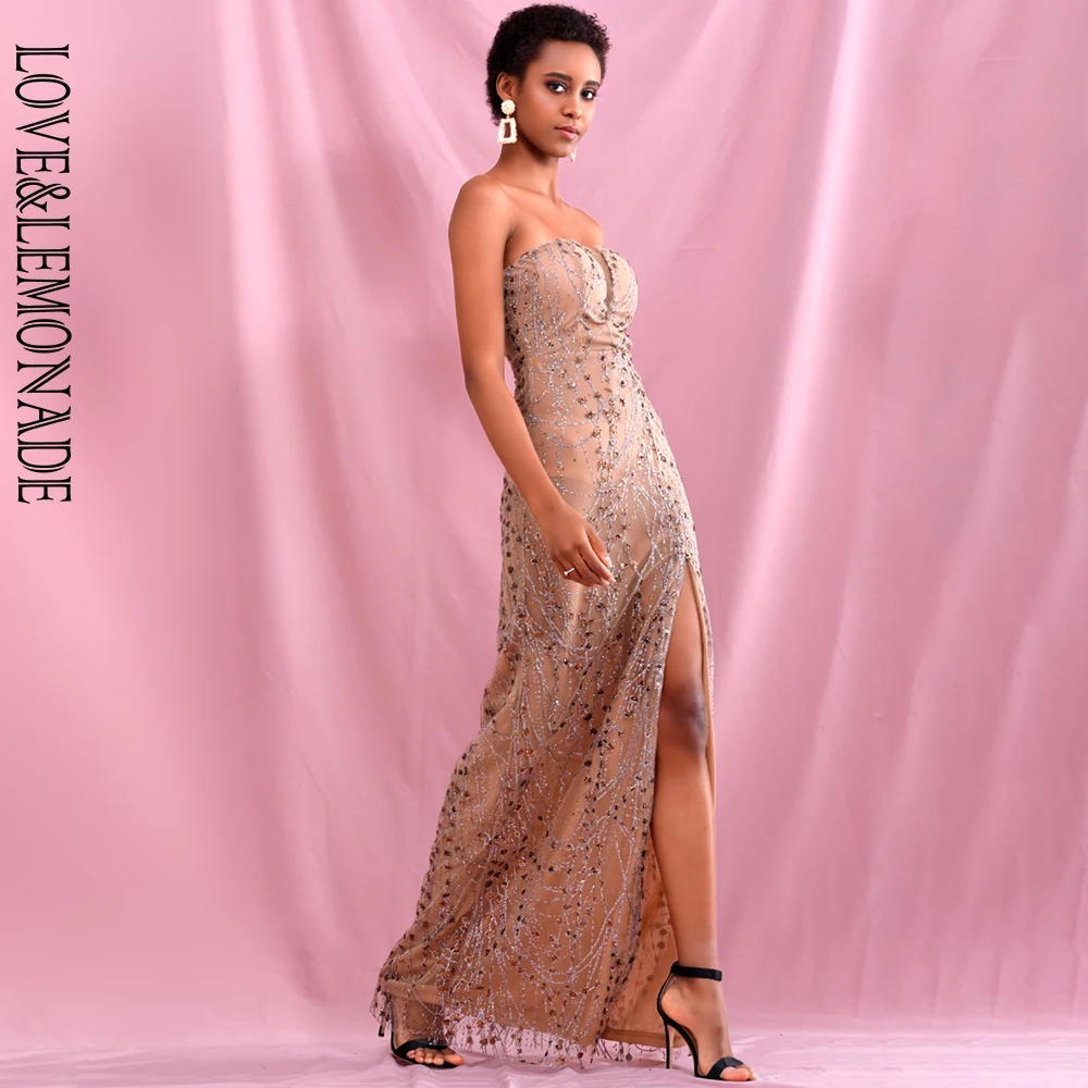 LOVE & LEMONADE Spring Tube Top Bodycon Rose gold Glitter Glued Material Split Party Miax Dress LM82189 LM82189
LOVE & LEMONADE Spring Tube Top Bodycon Rose gold Glitter Glued Material Split Party Miax Dress LM82189 LM82189