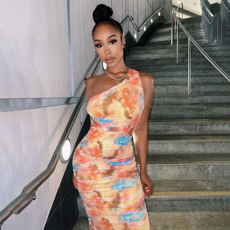 CHRONSTYLE Tie Dyeing Ruched One Shoulder Midi Dress Sleeveless Bodycon Sexy Streetwear Party Club Elegant 2021 Summer Clothes
CHRONSTYLE Tie Dyeing Ruched One Shoulder Midi Dress Sleeveless Bodycon Sexy Streetwear Party Club Elegant 2021 Summer Clothes
