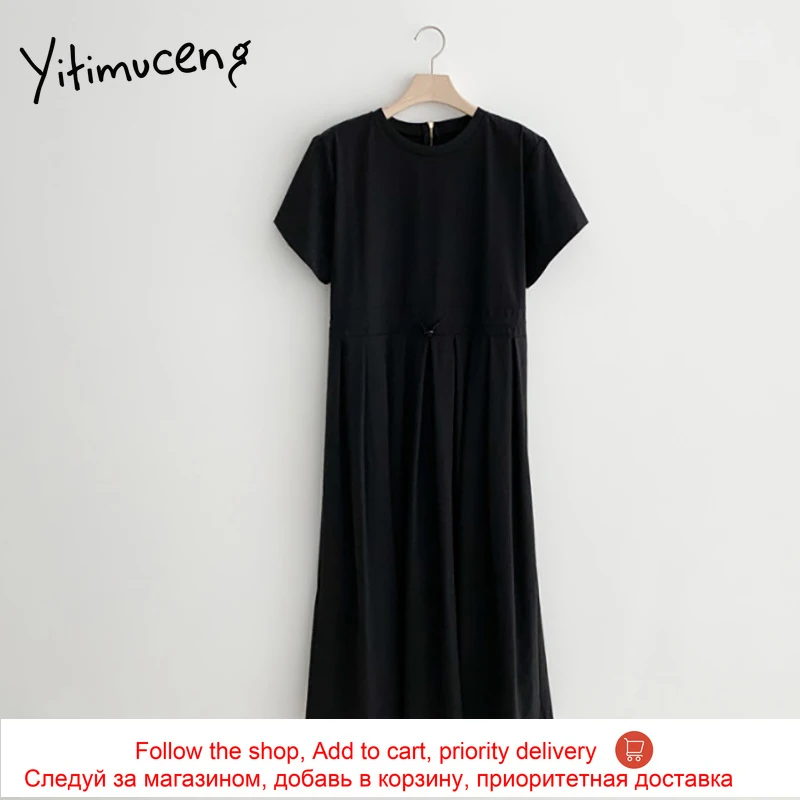 Yitimuceng Long Dresses for Women Fashion High Waist Ruched Draw String Solid Black Khaki Sundress 2021 Summer Korean New Dress
Yitimuceng Long Dresses for Women Fashion High Waist Ruched Draw String Solid Black Khaki Sundress 2021 Summer Korean New Dress