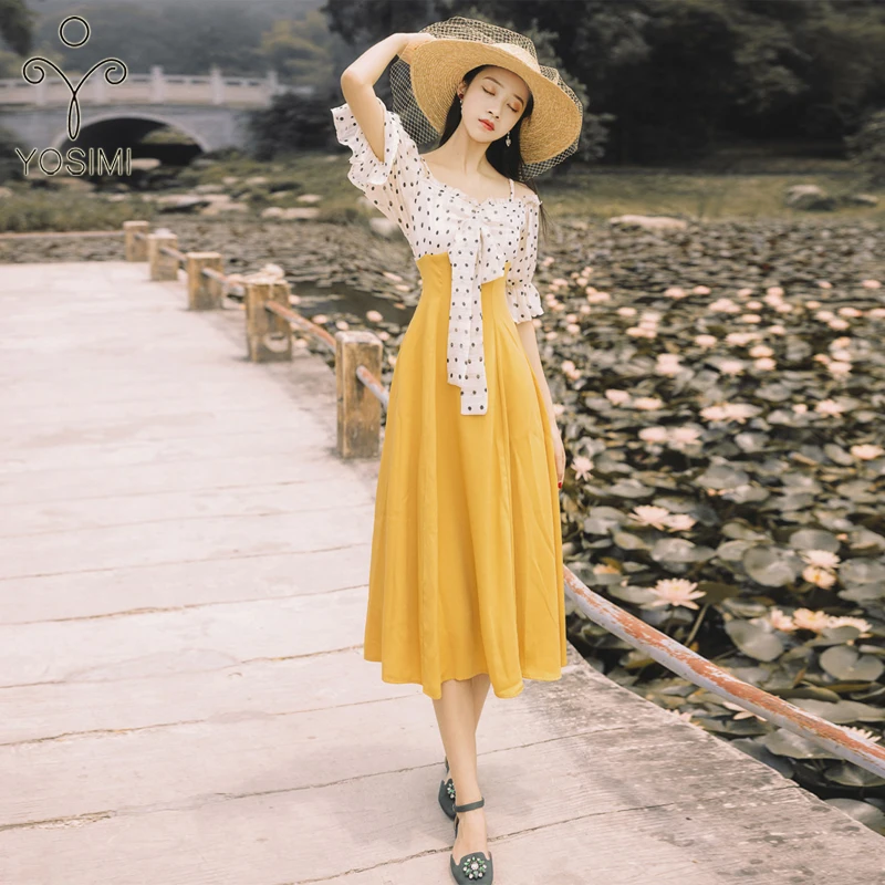 YOSIMI 2021 летняя одежда с бантом и воротником-лодочкой с открытыми плечами длинное женское платье с коротким рукавом в горошек трапециевидной ...
YOSIMI 2021 летняя одежда с бантом и воротником-лодочкой с открытыми плечами длинное женское платье с коротким рукавом в горошек трапециевидной ...