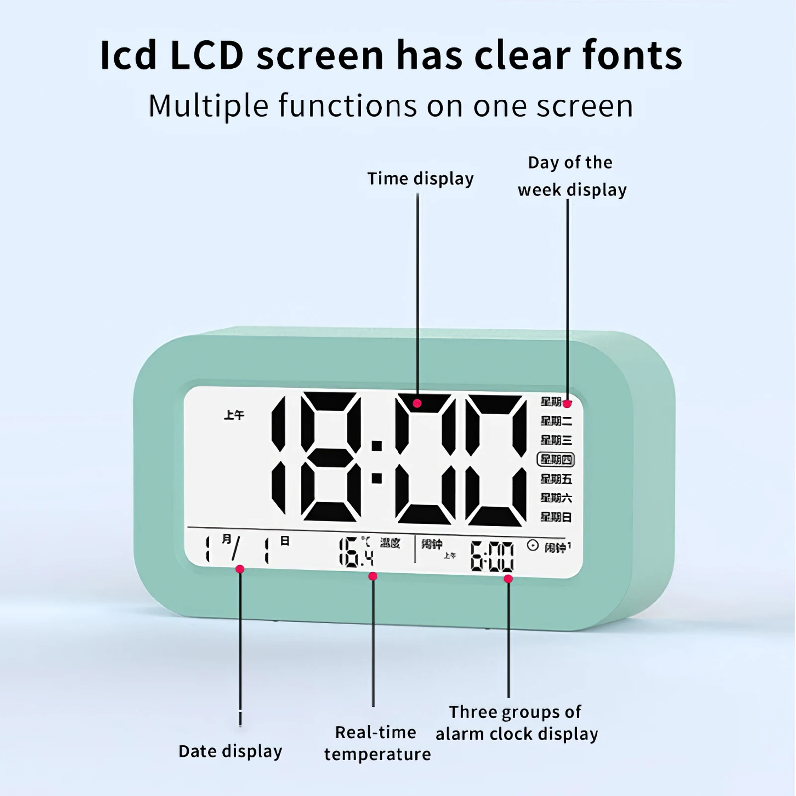 Многофункциональные зеркальные часы с ЖК-дисплеем современный цифровой