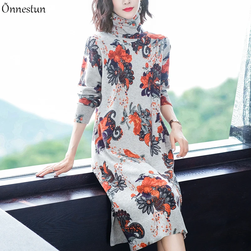 Floral Print Turtleneck Long Sweater Dress Women Fashion Long Sleeve Pullovers Pull Femme Jumper Plus Size Soft Sweater Women
Floral Print Turtleneck Long Sweater Dress Women Fashion Long Sleeve Pullovers Pull Femme Jumper Plus Size Soft Sweater Women
