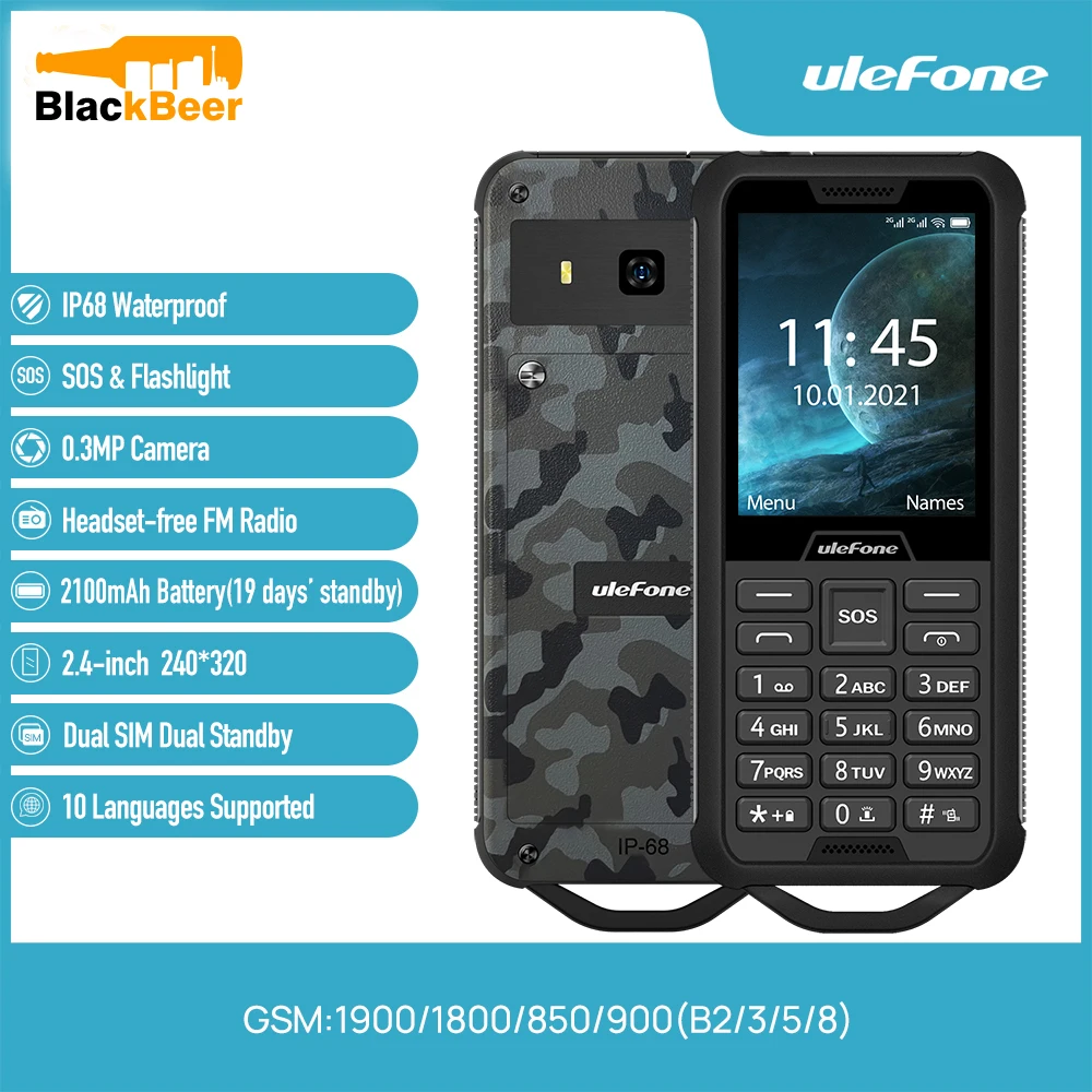 

Ulefone Armor Mini 2 Mobile Phone IP68 Waterproof Outdoor CellPhone 2.4" MTK6261D Smartphone 2100mAh 0.3MP Camera Dual SIM SOS