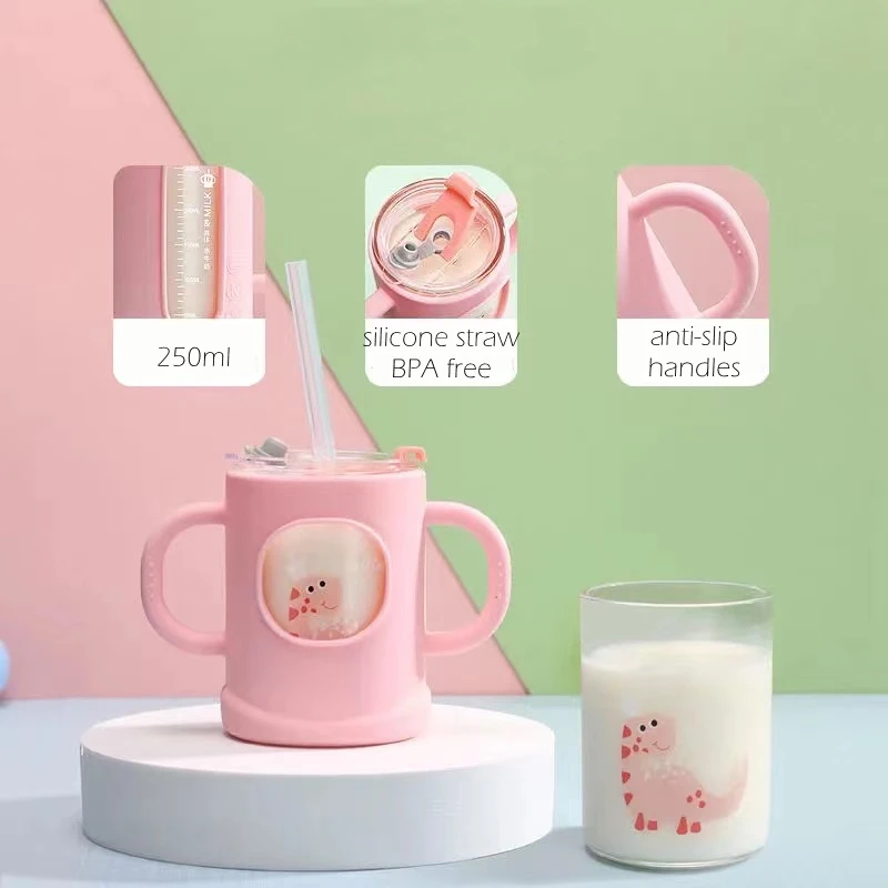 Cute Milk Cups with Straw Kids Glass Baby Drinking Cups Kids Bottle Feeding Water Bottle Sippy Cup Heat-Resistant Two Hand 250ml
Cute Milk Cups with Straw Kids Glass Baby Drinking Cups Kids Bottle Feeding Water Bottle Sippy Cup Heat-Resistant Two Hand 250ml